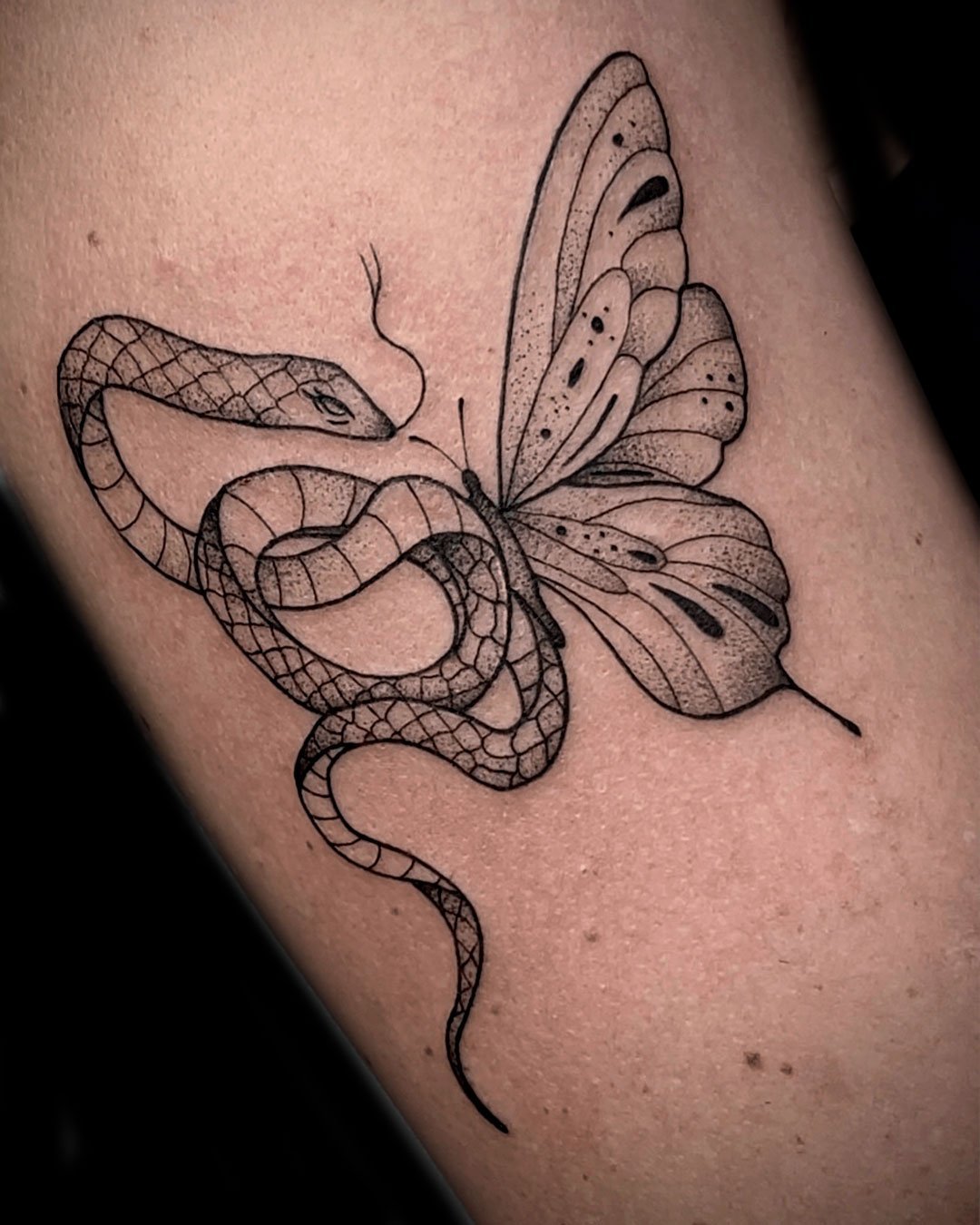 Butterfly fine line tattoo