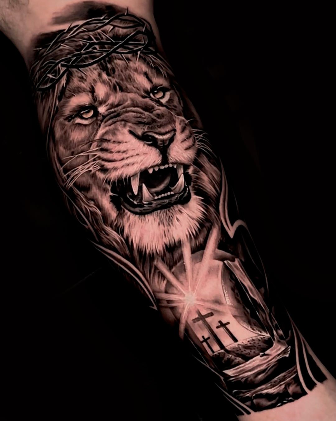 Lion realism tattoo